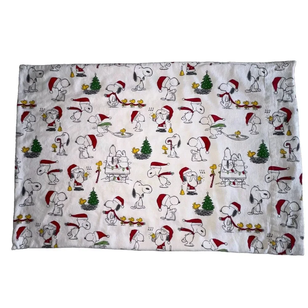 Pottery Barn Snoopy Christmas Holiday Twin Size Sheet Set Flannel Organic Cotton